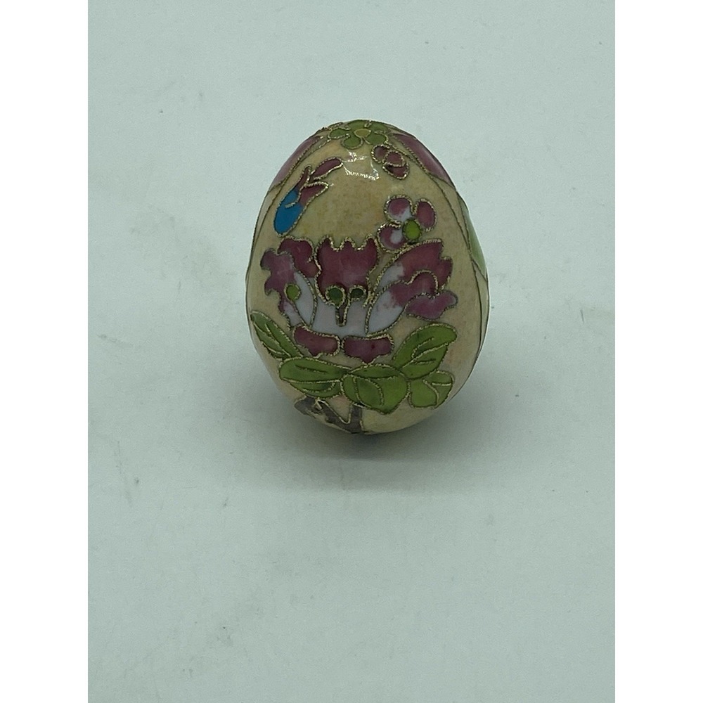 Vintage Cloisonné Enamel Egg Shaped Raised Pink Green‎ Blue